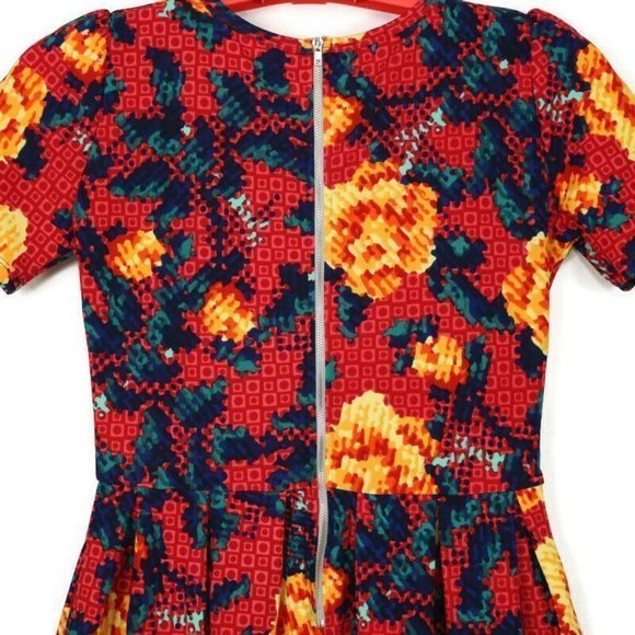 LuLaRoe Amelia Dress‎ Red Yellow Orange Floral Roses Pockets M Medium - Picture 6 of 12